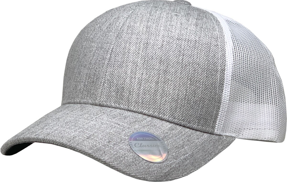 Heather Light Gray White Two Tone Classic 6 Panel Trucker Mesh Snapback Front Side View